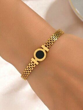 Gold Plated Stainless Steel Roman Numeral Bracelet